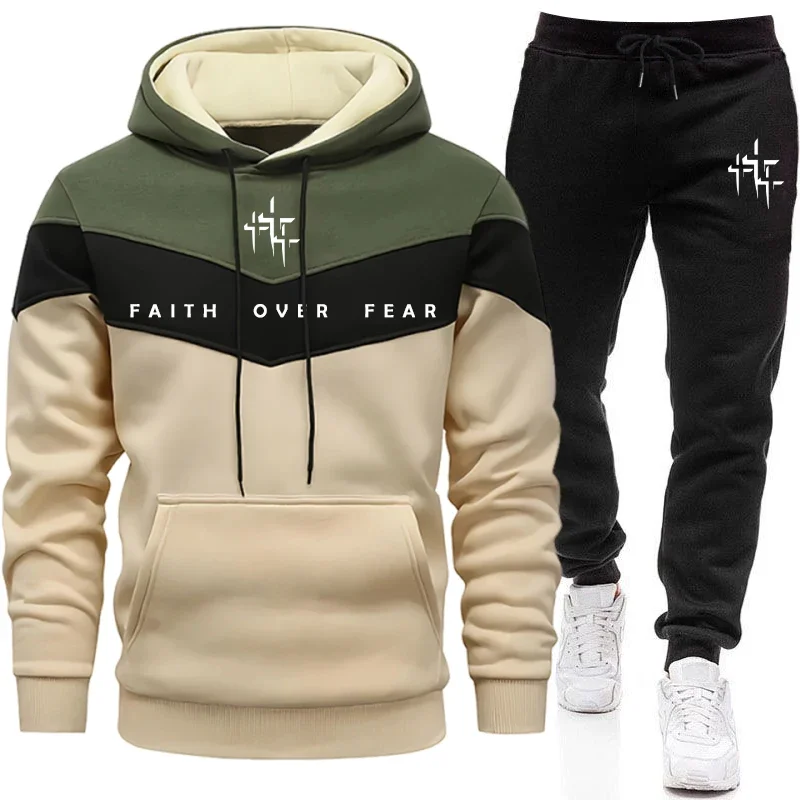 Men'S Fashion Hoodies - Conjunto Masculino Faith Over Fear: Moletom
