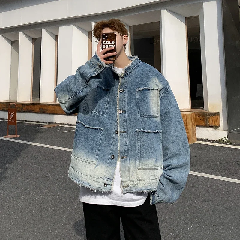 Mens Fashion Denim Jacket - Jaqueta Jeans Masculina Americana Retrô Hip