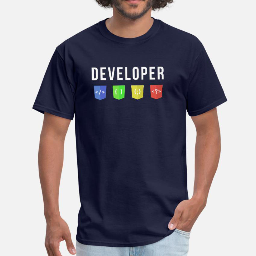 Men'S Fashion Website - T-shirt com Developer Web Printing, decote