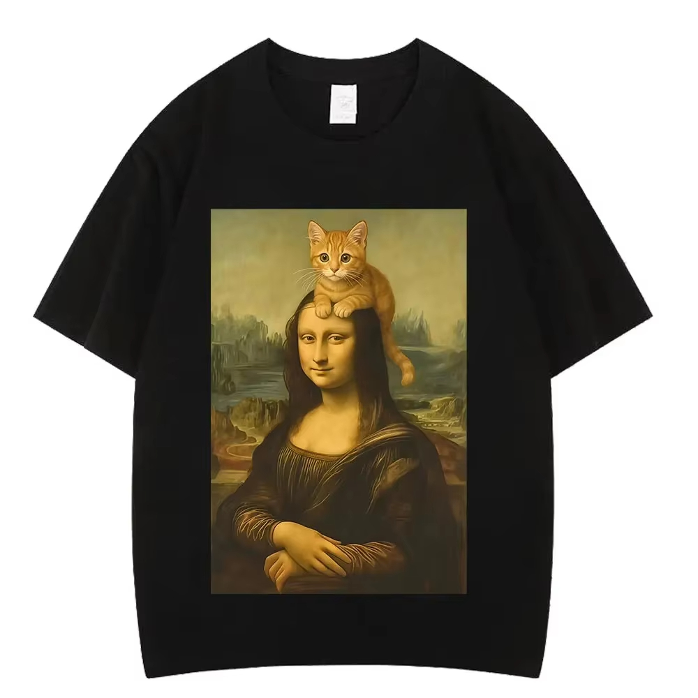 Men'S Fashion Aesthetics - Camiseta Cat Mona Lisa Funny Meme,