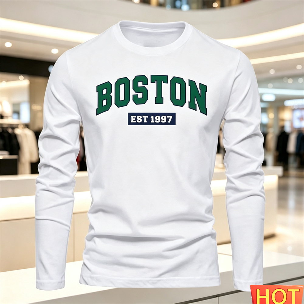 Mens Fashion Top - Camiseta masculina de manga comprida, outono-verão,