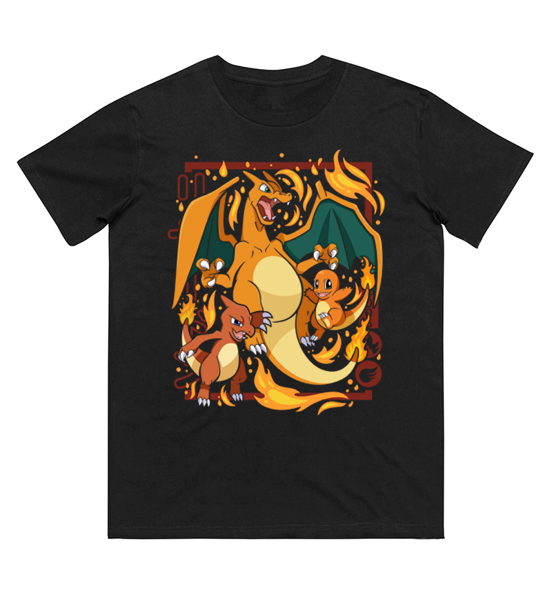 Men'S Fashion Evolution - Pokémon Charmander Evolution Impresso Camiseta de