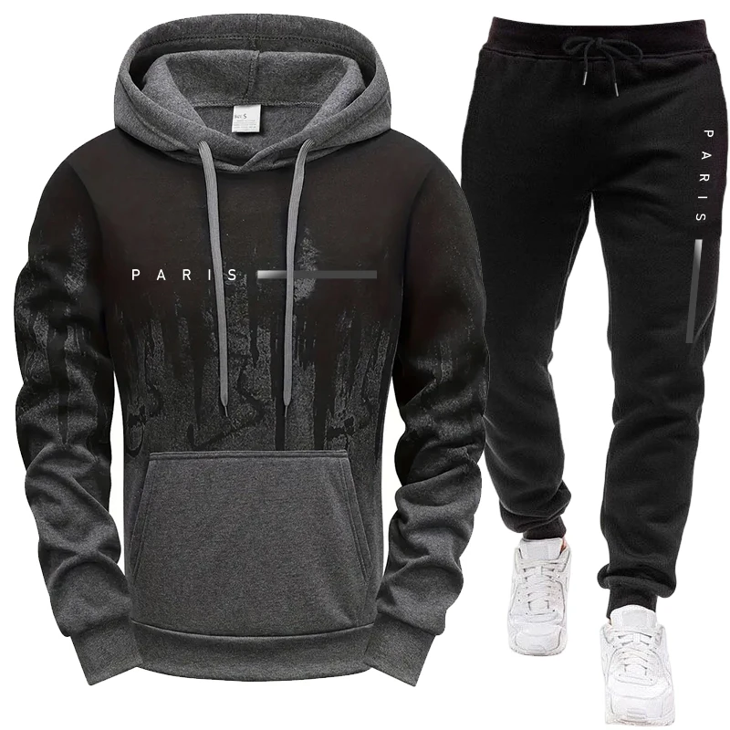 Men'S Fashion Hoodies - Conjunto Masculino/Blusão com Capuz/Calças Paris Novidade