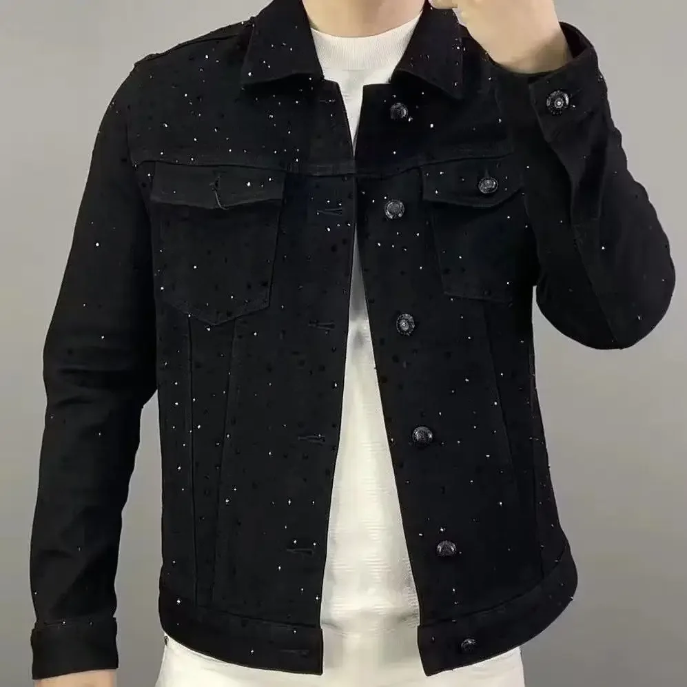 Mens Fashion Denim Jacket - Casaco jeans para homens botão casual