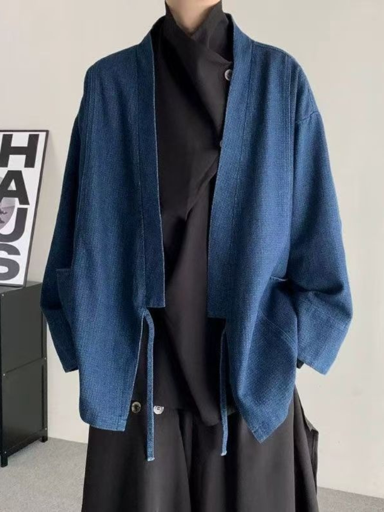 Mens Fashion Denim Jacket - Vintage estilo japonês denim casaco das