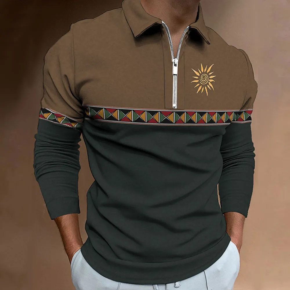 Men'S Fashion Golf Clothing - Camisas polo estampadas com bloqueio colorido