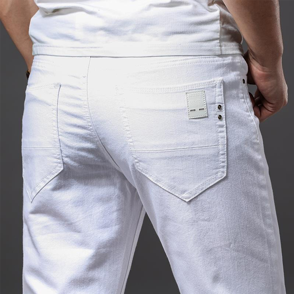 Homens jeans brancos elasticid - Men'S Fashion For 70 Year Old avaliação e preço