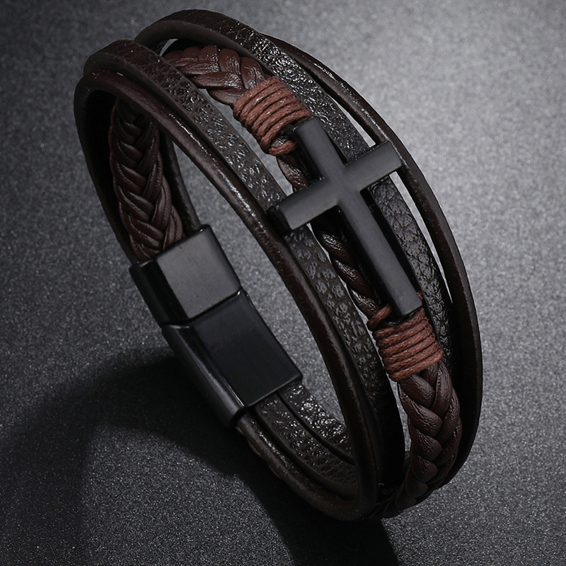Pulseira cruzada de couro masc - Mens Fashion Combination avaliação e preço