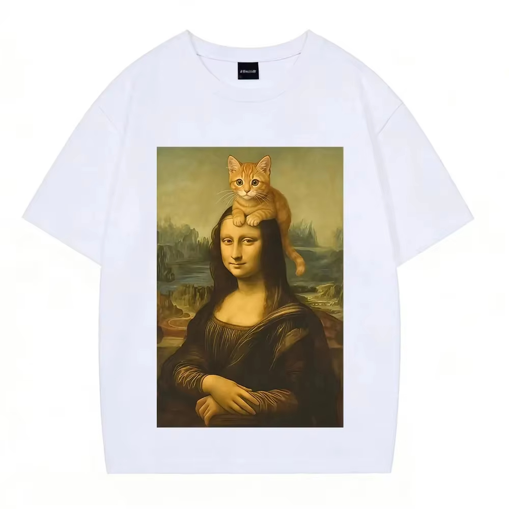Camiseta Cat Mona Lisa Funny M - Men'S Fashion Aesthetics avaliação e preço